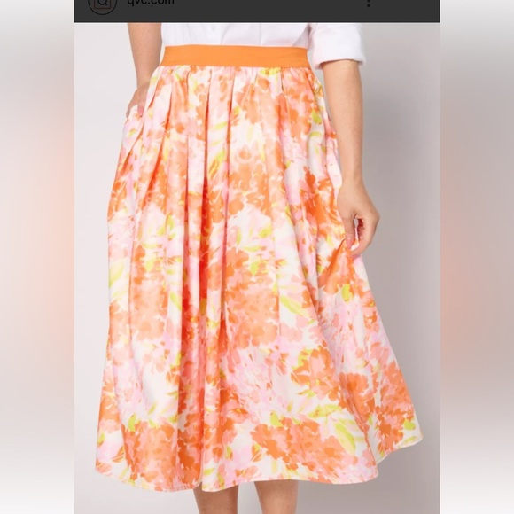 JOAN RIVERS RED CARPET COLLECTION ORANGE FLORAL PLEATED FULL CIRCLE SKIRT SZ S-M - Picture 2 of 9